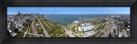 Framed 180 degree view of a city, Lake Michigan, Chicago, Cook County, Illinois, USA 2009 Print