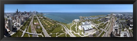 Framed 180 degree view of a city, Lake Michigan, Chicago, Cook County, Illinois, USA 2009 Print