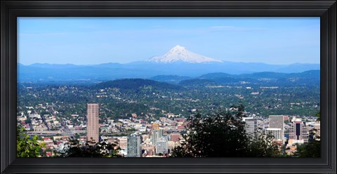 Framed High angle view of a city, Mt Hood, Portland, Oregon, USA 2010 Print