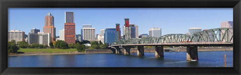 Framed Bridge across a river, Hawthorne Bridge, Willamette River, Multnomah County, Portland, Oregon, USA 2010 Print