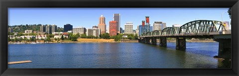 Framed Bridge across the river, Hawthorne Bridge, Willamette River, Portland, Multnomah County, Oregon, USA Print