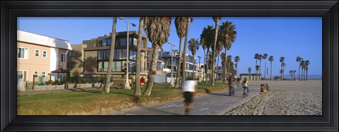 Framed People riding bicycles near a beach, Venice Beach, City of Los Angeles, California, USA Print