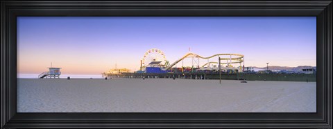 Framed Ferris wheel lit up at dusk, Santa Monica Beach, Santa Monica Pier, Santa Monica, Los Angeles County, California, USA Print