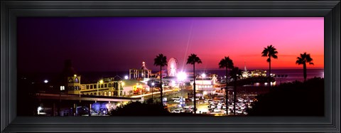 Framed Amusement park lit up at night, Santa Monica Beach, Santa Monica, Los Angeles County, California, USA Print
