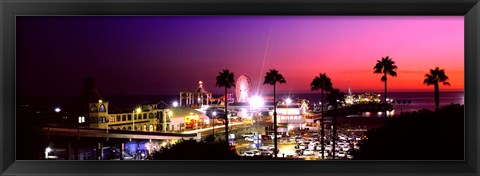 Framed Amusement park lit up at night, Santa Monica Beach, Santa Monica, Los Angeles County, California, USA Print