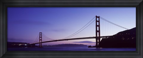 Framed Silhouette of suspension bridge across a bay, Golden Gate Bridge, San Francisco Bay, San Francisco, California, USA Print