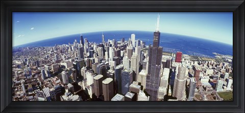 Framed Sears Tower, Aerial View, Lake Michigan, Chicago, Illinois, USA Print
