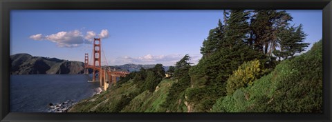 Framed Suspension bridge across the bay, Golden Gate Bridge, San Francisco Bay, San Francisco, California, USA Print