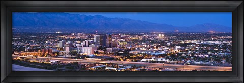 Framed City lit up at dusk, Tucson, Pima County, Arizona, USA 2010 Print