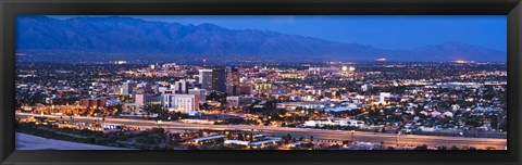 Framed City lit up at dusk, Tucson, Pima County, Arizona, USA 2010 Print