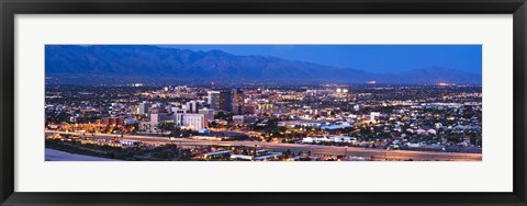 Framed City lit up at dusk, Tucson, Pima County, Arizona, USA 2010 Print
