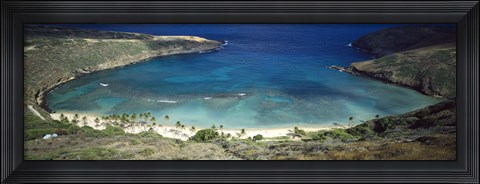 Framed High angle view of a coast, Hanauma Bay, Oahu, Honolulu County, Hawaii, USA Print