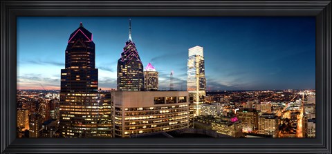Framed Skyscrapers at dusk, Philadelphia, Pennsylvania, USA Print