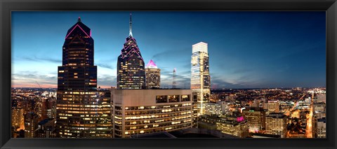 Framed Skyscrapers at dusk, Philadelphia, Pennsylvania, USA Print