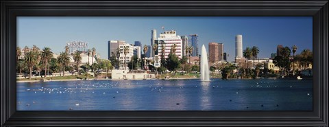 Framed Fountain in front of buildings, Macarthur Park, Westlake, City of Los Angeles, California, USA 2010 Print