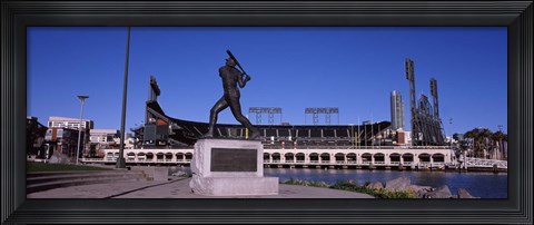 Framed Willie Mays statue in front of a baseball park, AT&amp;T Park, 24 Willie Mays Plaza, San Francisco, California Print