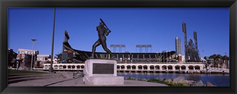 Framed Willie Mays statue in front of a baseball park, AT&amp;T Park, 24 Willie Mays Plaza, San Francisco, California Print