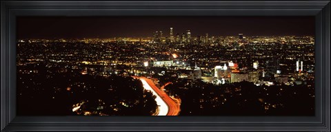 Framed City lit up at night, Hollywood, City Of Los Angeles, Los Angeles County, California, USA 2010 Print