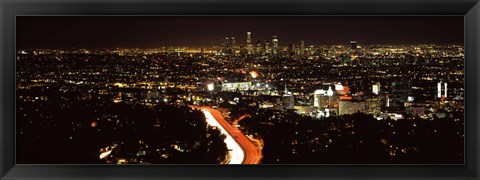 Framed City lit up at night, Hollywood, City Of Los Angeles, Los Angeles County, California, USA 2010 Print