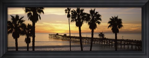Framed Silhouette of a pier, San Clemente Pier, Los Angeles County, California Print