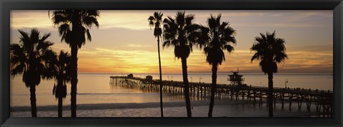 Framed Silhouette of a pier, San Clemente Pier, Los Angeles County, California Print