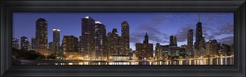 Framed Night Skyline, Lake Michigan, Chicago, Cook County, Illinois, USA 2010 Print
