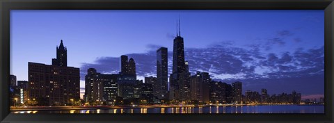 Framed Lit Up Skyline on the Lake Michigan Waterfront, Chicago Print
