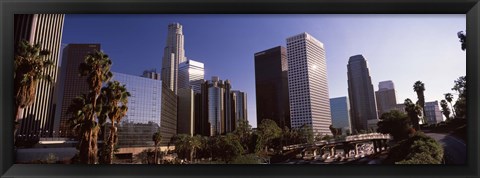 Framed Palm trees and skyscrapers in a city, City Of Los Angeles, Los Angeles County, California, USA Print