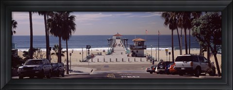 Framed Pier over an ocean, Manhattan Beach Pier, Manhattan Beach, Los Angeles County, California, USA Print