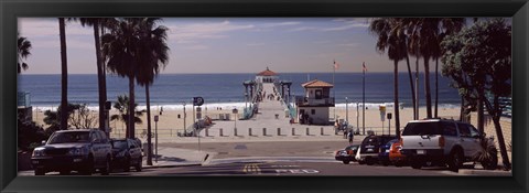 Framed Pier over an ocean, Manhattan Beach Pier, Manhattan Beach, Los Angeles County, California, USA Print