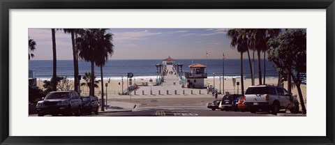 Framed Pier over an ocean, Manhattan Beach Pier, Manhattan Beach, Los Angeles County, California, USA Print