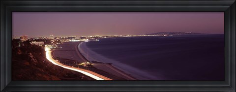 Framed City lit up at night, Highway 101, Santa Monica, Los Angeles County, California, USA Print