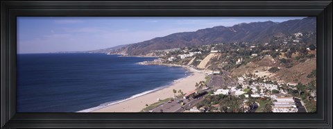 Framed High angle view of a beach, Highway 101, Malibu Beach, Malibu, Los Angeles County, California, USA Print
