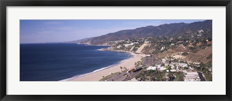 Framed High angle view of a beach, Highway 101, Malibu Beach, Malibu, Los Angeles County, California, USA Print