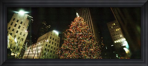 Framed Christmas tree lit up at night, Rockefeller Center, Manhattan, New York State Print