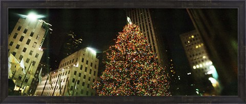 Framed Christmas tree lit up at night, Rockefeller Center, Manhattan, New York State Print