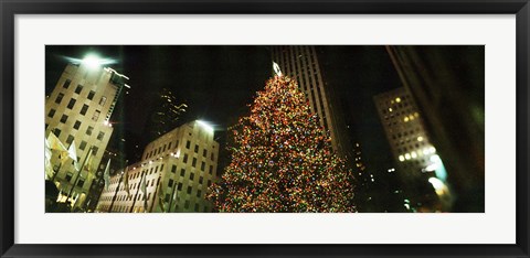 Framed Christmas tree lit up at night, Rockefeller Center, Manhattan, New York State Print