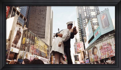 Framed Sculpture in a city, V-J Day, World War Memorial II, Times Square, Manhattan, New York City, New York State, USA Print