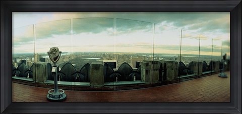 Framed Coin-operated binoculars on the top of a building, Rockefeller Center, Manhattan, New York Print