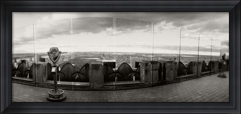 Framed Coin-operated binoculars on the top of a building, Rockefeller Center, Manhattan, New York (black and white) Print