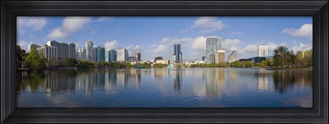 Framed Reflection of buildings in a lake, Lake Eola, Orlando, Orange County, Florida, USA 2010 Print