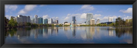 Framed Reflection of buildings in a lake, Lake Eola, Orlando, Orange County, Florida, USA 2010 Print