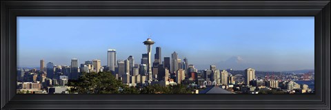Framed Buildings in a city with mountains in the background, Space Needle, Mt Rainier, Seattle, King County, Washington State, USA 2010 Print
