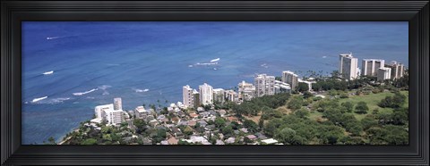 Framed Aerial view of a city at waterfront, Honolulu, Oahu, Honolulu County, Hawaii, USA 2010 Print