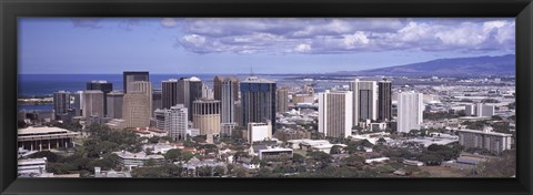 Framed High angle view of a city, Honolulu, Oahu, Honolulu County, Hawaii, USA 2010 Print