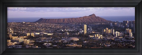 Framed City view of Honolulu with mountain in the background, Oahu, Honolulu County, Hawaii, USA 2010 Print