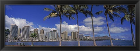 Framed Skyscrapers at the waterfront, Honolulu, Hawaii Print