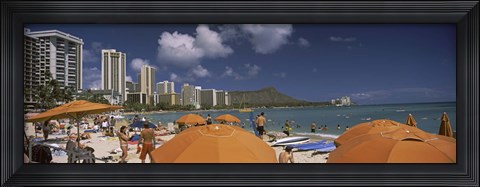 Framed Tourists on the beach, Waikiki Beach, Honolulu, Oahu, Hawaii, USA 2010 Print