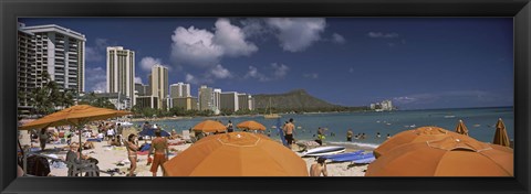 Framed Tourists on the beach, Waikiki Beach, Honolulu, Oahu, Hawaii, USA 2010 Print