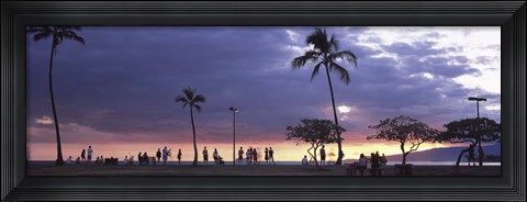 Framed Tourists on the beach, Honolulu, Oahu, Hawaii, USA Print